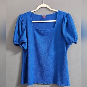 Vincent Camuto Smocked Puffed Sleeves Blue Blouse Size XL